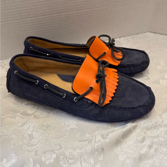 Cole‎ Haan 11M Driving Moccasins Shoe Blue Leather Orange Fringe Kiltie  Preppy - Picture 3 of 11